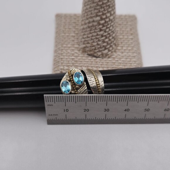 Size 8 Sterling Silver Aquamarine Gems Brass Accent Ring A3196 - Picture 9 of 10